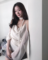 romang drape cut off-shoulder bl tie set