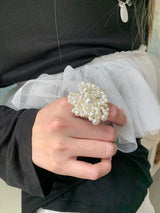 Pearl big flower open ring