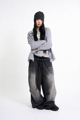 Sagging double denim banding pants