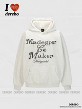 ルーズビーディドレタリング長袖フーディドTシャツ
