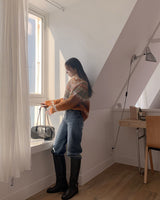 Fleece wide denim pants