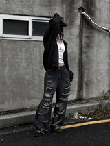 black destroyed wide denim