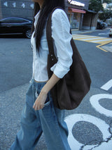Cozy Stud Suede Shoulder Bag with Pouch