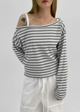 [MADE] Vito Stripe Boat-Neck Crop Long Sleeve T-shirt