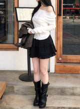 Off Shoulder Half Button Slim T-shirt (3color)