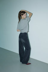Wide washed denim pants_black