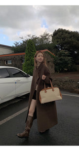 ダークブラウンウールハンドメイドロングコート