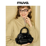 muva.レザー ボウリングバッグ マルチポケット 2WAY ショルダー＆クロスボディバッグ