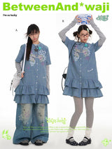 BETWEENAND spring lucky deer plaid doll collar shirt waji co-branded dress stacked women