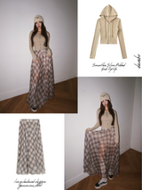 Long Check Chiffon Sharalla Skirt