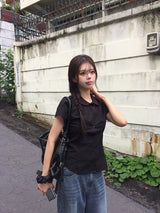 Ishon Puff Slim Collar Shirt Blouse