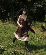 チョコレート バーム レース キャミ ロング ドレス