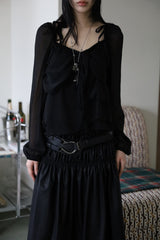 Marine leather long skirt