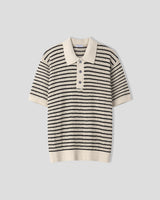 Windy Buckle Stripe Collar Short Sleeve Knit