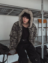 Ash camo fur crop padding