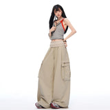 Milk Tea Beige Big-Pocket Wide Cargo Pants