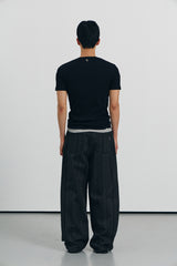 ニードストライプワイドデニムパンツ(Black)