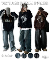 [3-tier length][S–3XL] ケッジウォッシングインシジョンサイドタックワイドデニムパンツ (4 colors)