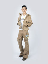 Curved Cargo Flare Pants (Beige)