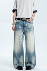 Whiskered Straight Blue Jeans