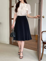 Anne Tie Pearl Puff Short Sleeve Blouse