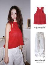 Halter Strap Red Flared Sleeveless T-shirt