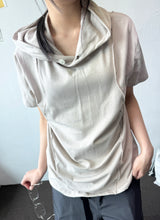 イーブン ホルターネック フード ボタン ルーズフィット Tシャツ 4カラー