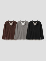 Bell Ribbed Layered Henley Neck Long Sleeve