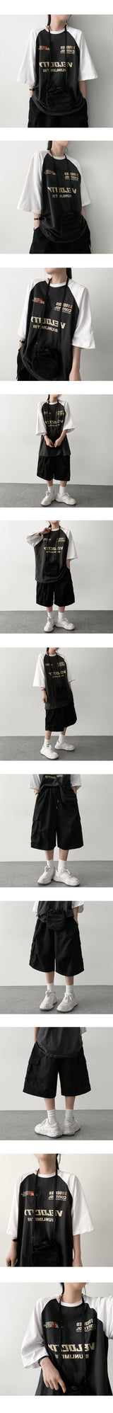 シチン オーバーサイズフィット カラーラグランショートスリーブTシャツ