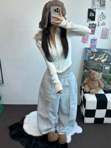 フリース 🤍🐏ラインポイントバルーンロングパンツ 🤍🩶🖤3カラー