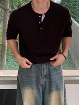 Double Layered Henry Neck Long Sleeve T-Shirt