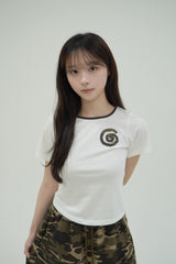 スパイラルアップリケスリムTシャツ [ホワイト/カモ]