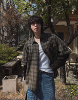 Mega washing checked layered shirt