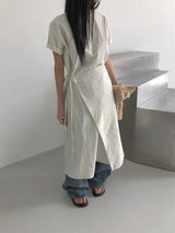 Jeure Wrap Roll-up Short Sleeve Long Dress