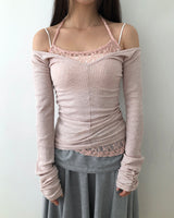 Miark スリムフィット オフショルダー リブTシャツ