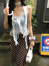 ラブサム レース フリル リボン スリーブレス トップ