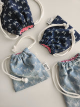denim ribbon string pouch - light blue L