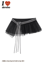 chiffon strap layered mini wrap skirt