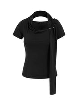 カウルネックスカーフTシャツ _ ブラック