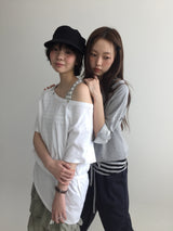 オーリン マザーオブパール オフショルダー Tシャツ(2color)