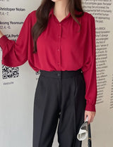 Deven Shirring Collar Chiffon Blouse