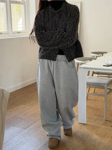 Hairy crop round knit cardigan(3color)