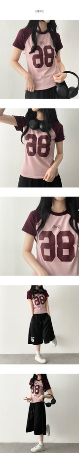 Info Color Raglan Number Short Sleeve T-shirt