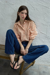 Peeky check shirt_peach