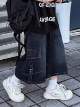  cargo buckle bermuda denim pants