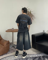Epearl pintuck Bermuda denim pants