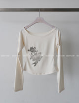 パフュームフラワーオフショルダーTシャツ