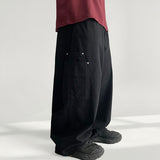 Leejing Waistband Layered Pocket Rivet Cotton Wide Pants (4 colors)