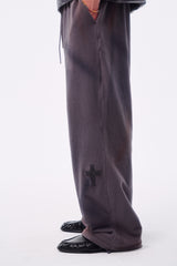 FLEECE SPRAY-DIRT CROSS LINE HEM DRAWSTRING ADJUSTABLE SWEATPANTS