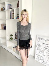 1484. ドットシャーリングシフォンリボンスカートパンツ (3color)